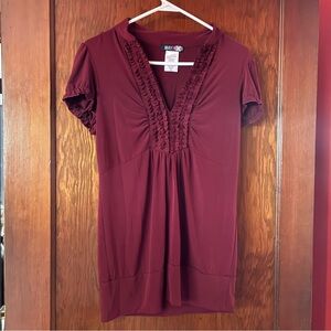 Vintage Y2K Maybe Brand Burgundy V-Neck Women's Top